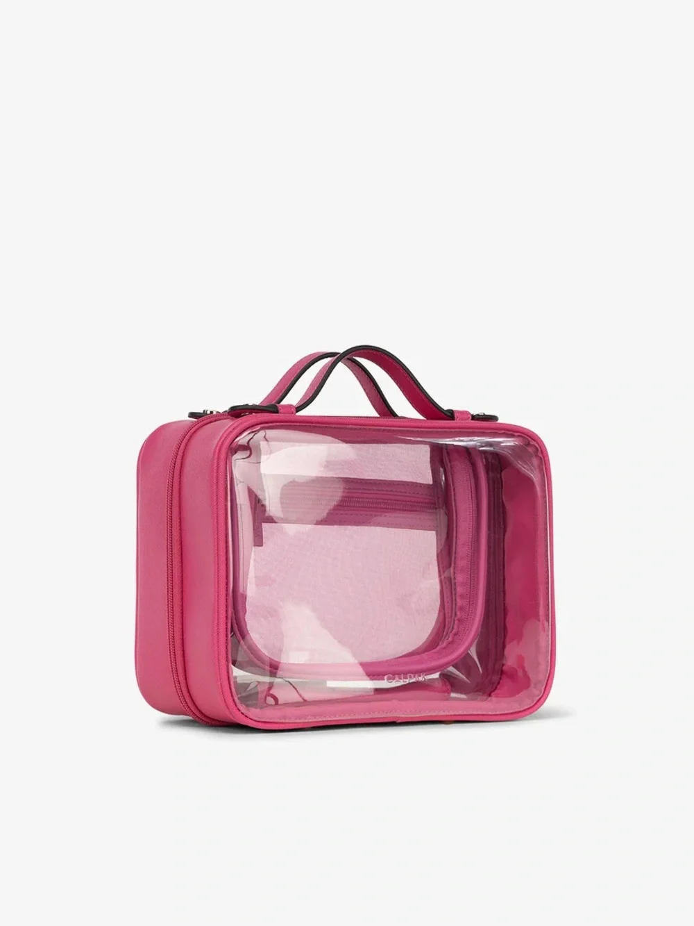 Calpak Hot Pink Clear Travel Cosmetic Case with Dual Handles